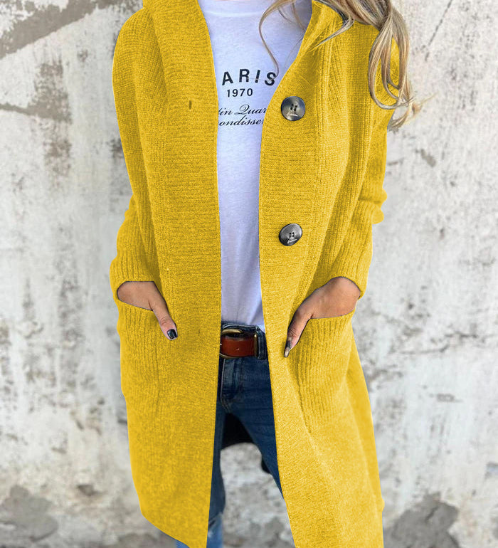 Lang strikket cardigan til kvinder med knapper