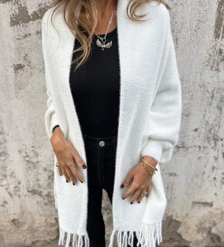 Lang varm strikket cardigan til kvinder