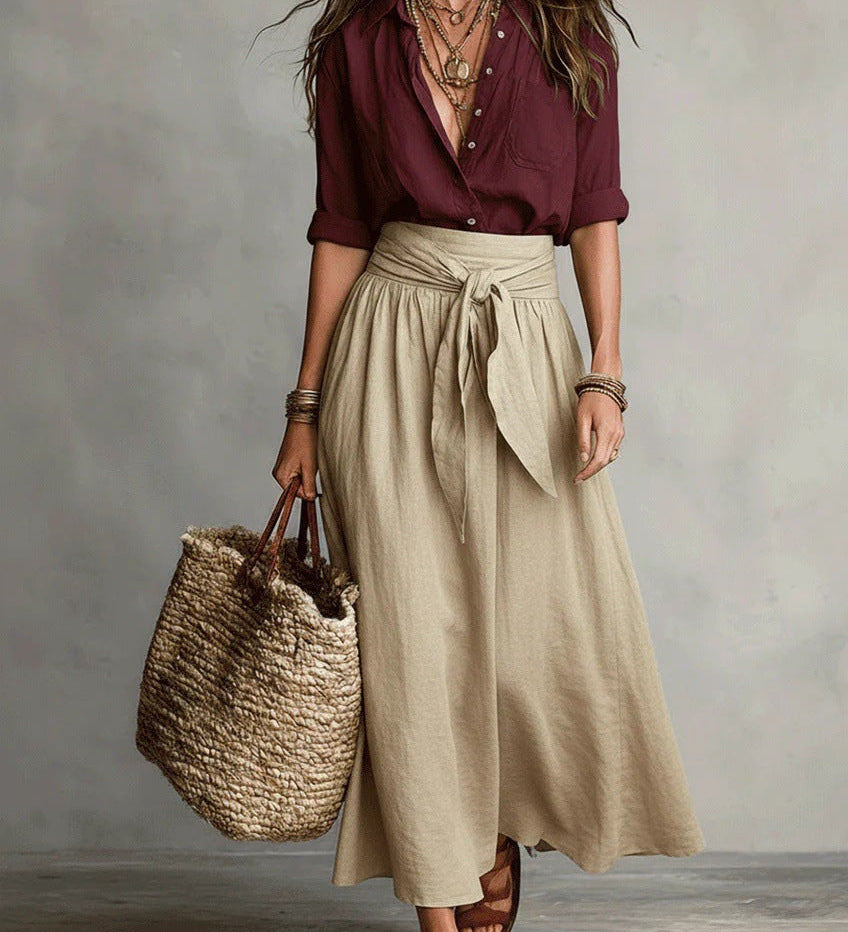 RIVER | Two-Piece Set: Black Top and Olive Green Midi Skirt