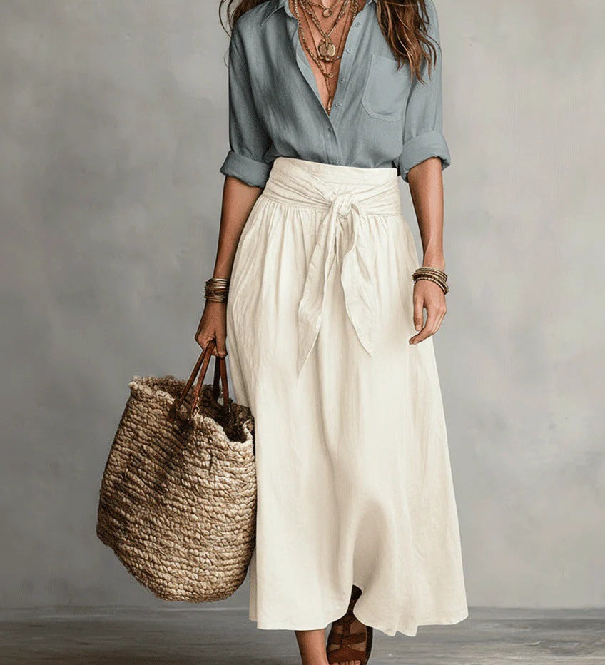 RIVER | Two-Piece Set: Black Top and Olive Green Midi Skirt
