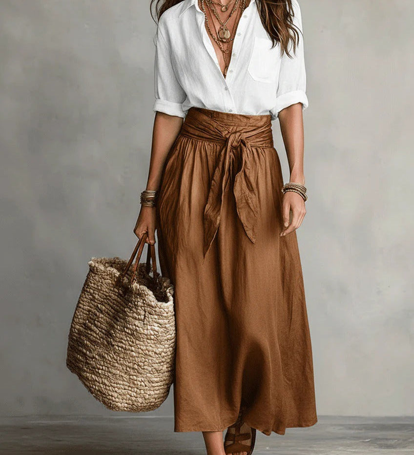RIVER | Two-Piece Set: Black Top and Olive Green Midi Skirt