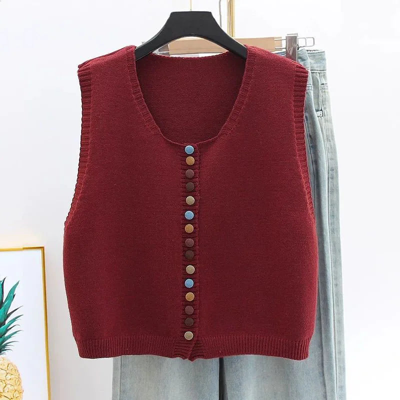Maribel | Strikket vest med farverige knapper