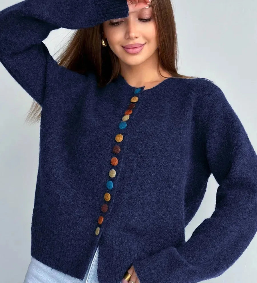 Noelle | Strikket cardigan med farverige knapper