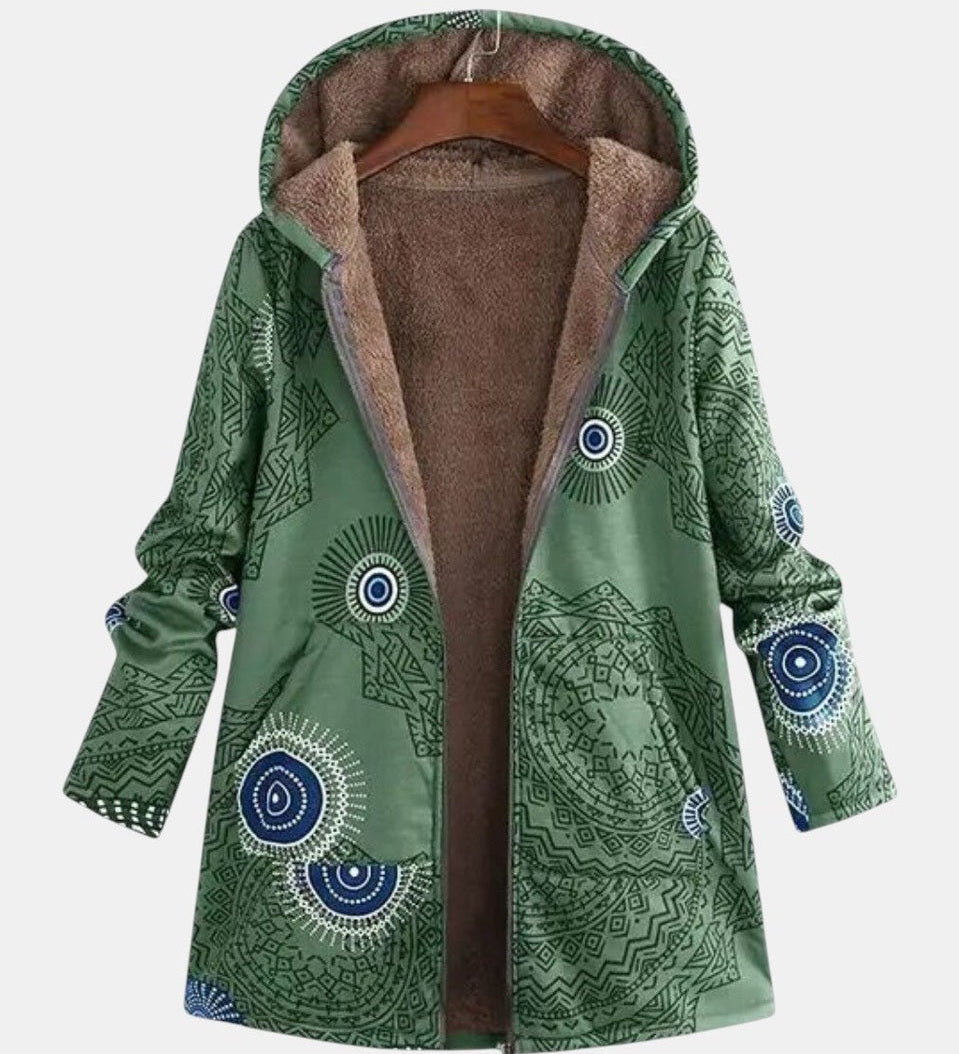 Sage | Tribal Mønster Sherpa Jakke