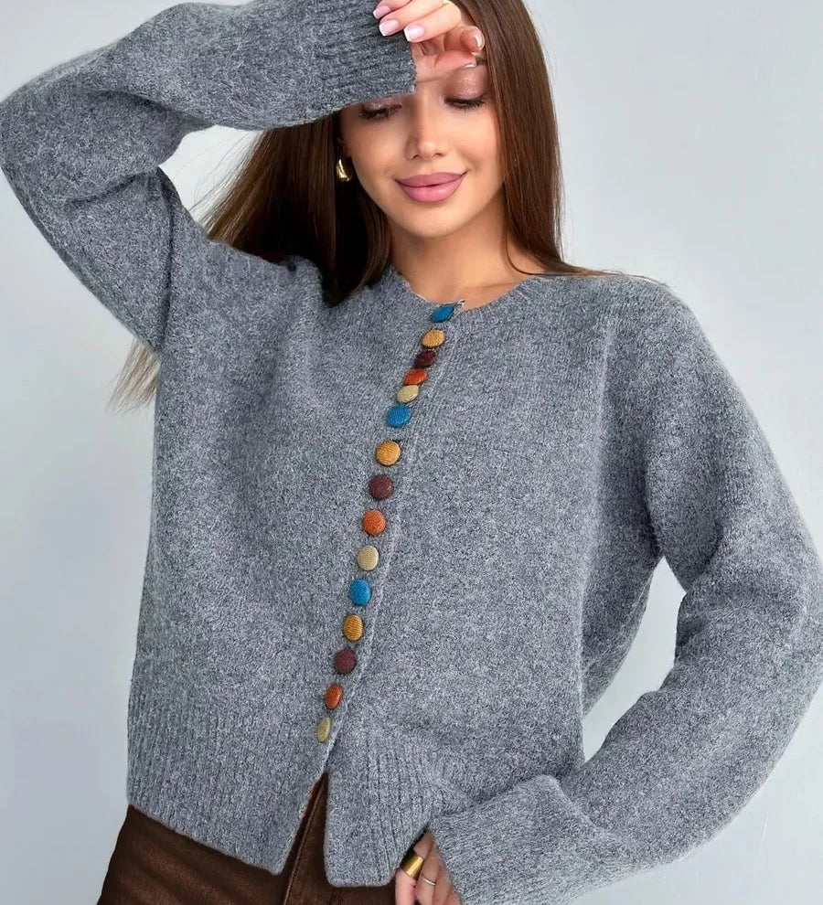 Noelle | Strikket cardigan med farverige knapper