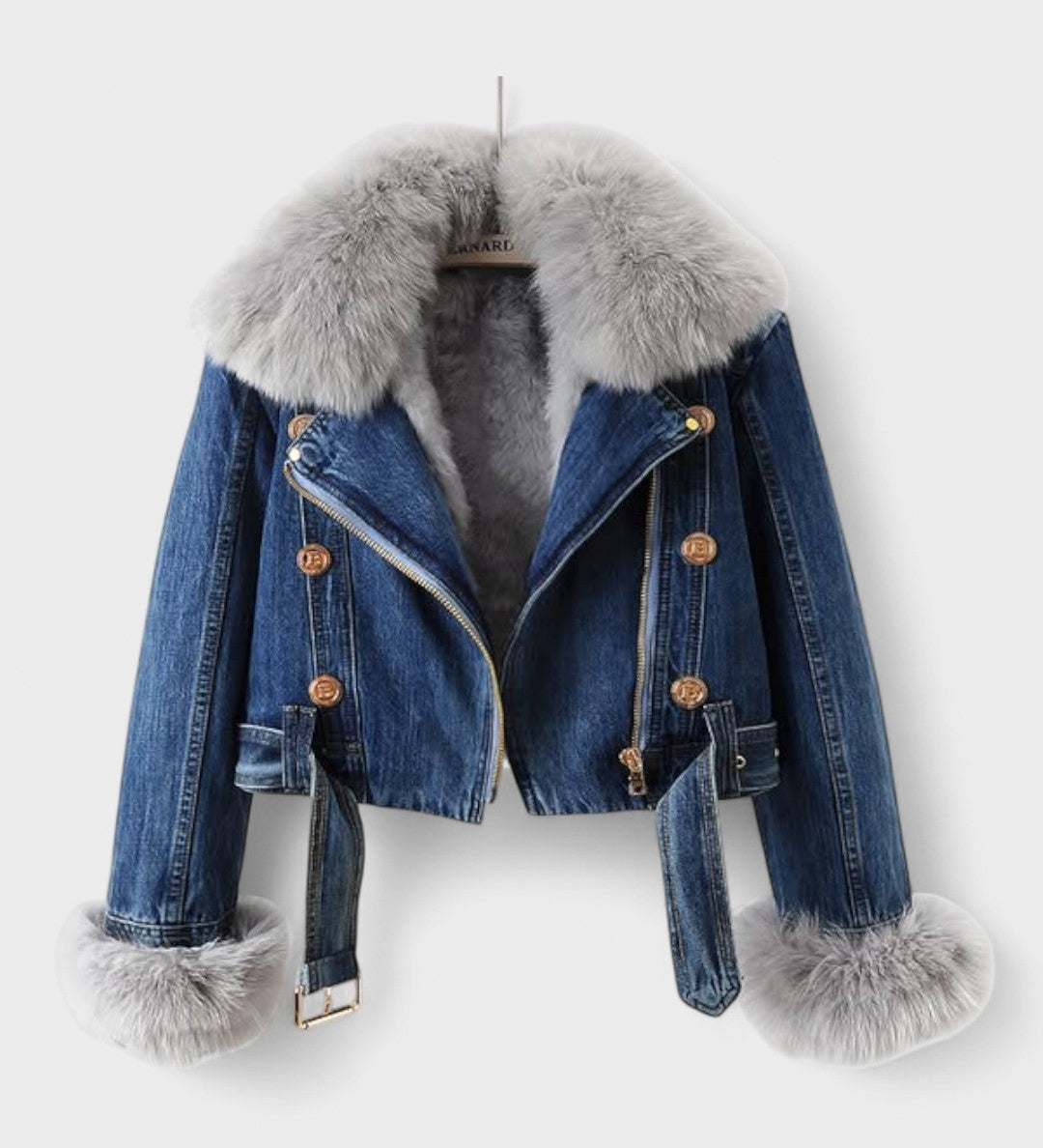 Thyra™ | Denimjakke med Faux Pelsfor