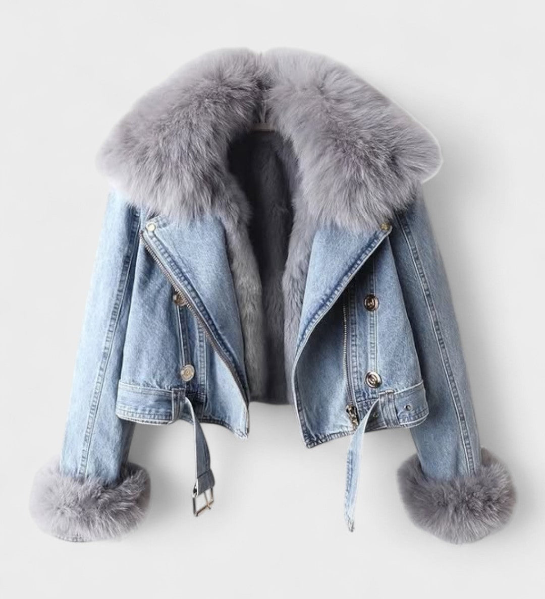 Thyra™ | Denimjakke med Faux Pelsfor