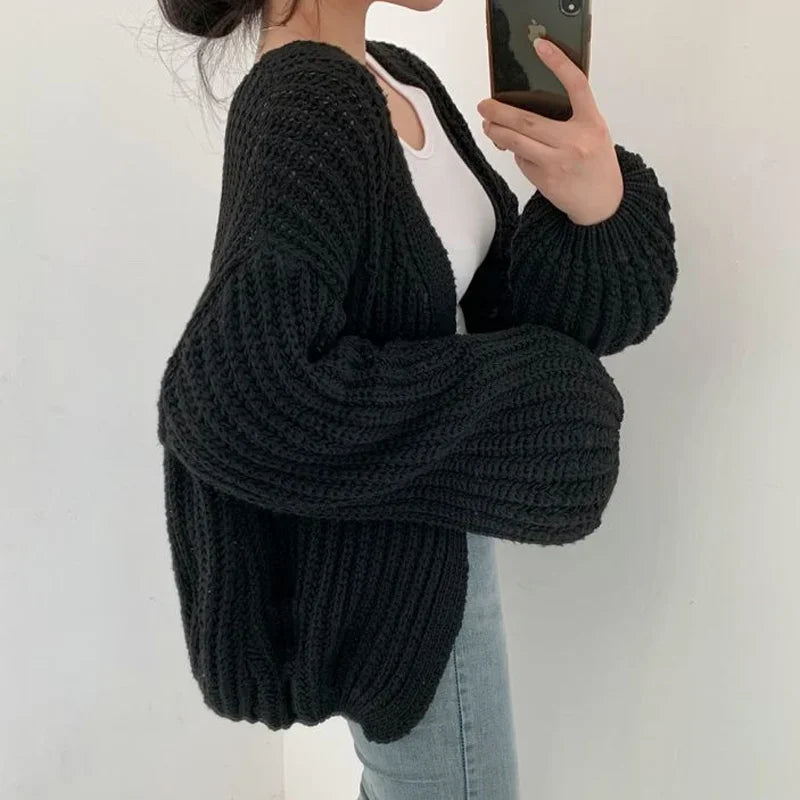 Strikket cardigan med oversized ærmer