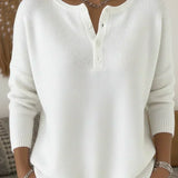 Helena | Striksweater med Henley-knaplukning