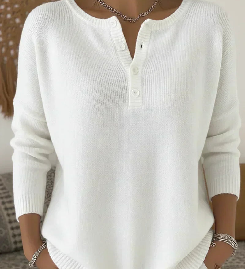 Helena | Striksweater med Henley-knaplukning