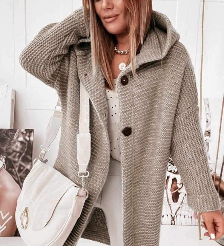 Oversized cardigan til kvinder med hætte