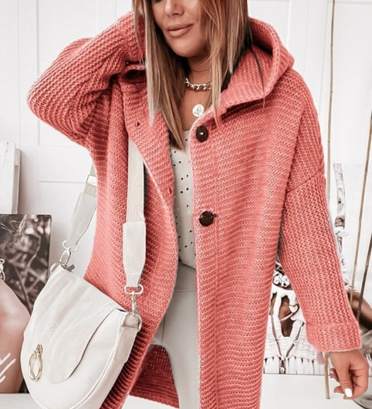 Oversized cardigan til kvinder med hætte