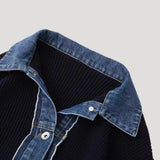 Marineblå strikket cardigan til kvinder med denimkant