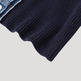 Marineblå strikket cardigan til kvinder med denimkant