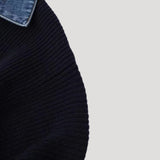 Marineblå strikket cardigan til kvinder med denimkant