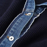 Marineblå strikket cardigan til kvinder med denimkant