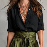 RIVER | Two-Piece Set: Black Top and Olive Green Midi Skirt