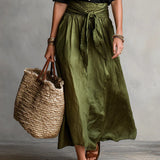 RIVER | Two-Piece Set: Black Top and Olive Green Midi Skirt