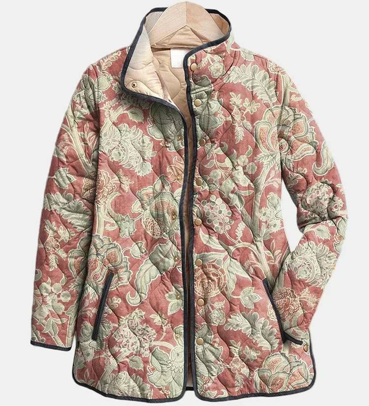 Naya | Vintage Blomstret Afslappet Quiltet Jakke