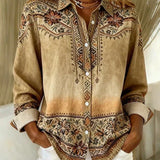 Arlette | Vintage mønstret bluse med knaplukning