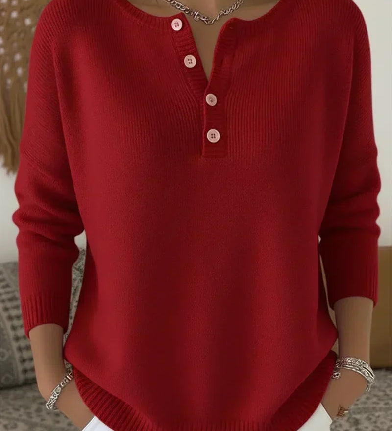 Helena | Striksweater med Henley-knaplukning