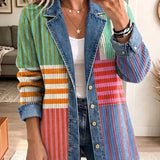 Elnora™ | Geometrisk Stribe Denimjakke