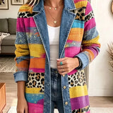 Delphine™ | Leopard Patchwork Denimjakke