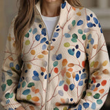 Imogene™ | Botanisk bladprint lynlås-cardigan