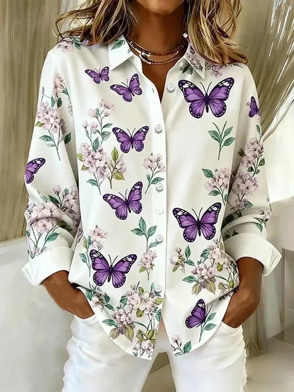 Lois | Bluse med sommerfugleprint og knapper