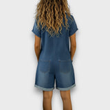Georgina | Vintage Cotton Denim-Look Short Jumpsuit