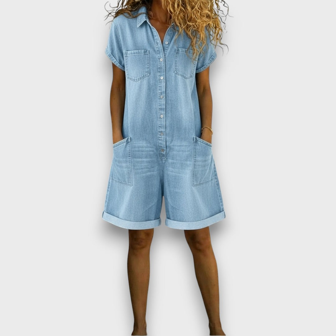 Georgina | Kort jumpsuit i vintage-inspireret bomuldsdenim-look
