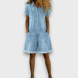Georgina | Vintage Cotton Denim-Look Short Jumpsuit