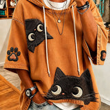 Ioana | Playful Cat-Print Oversized Hoodie