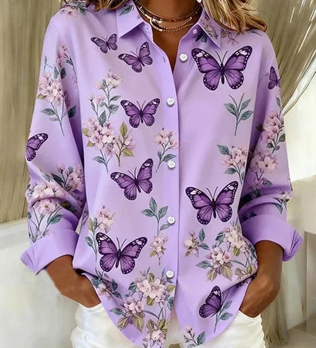 Lois | Bluse med sommerfugleprint og knapper