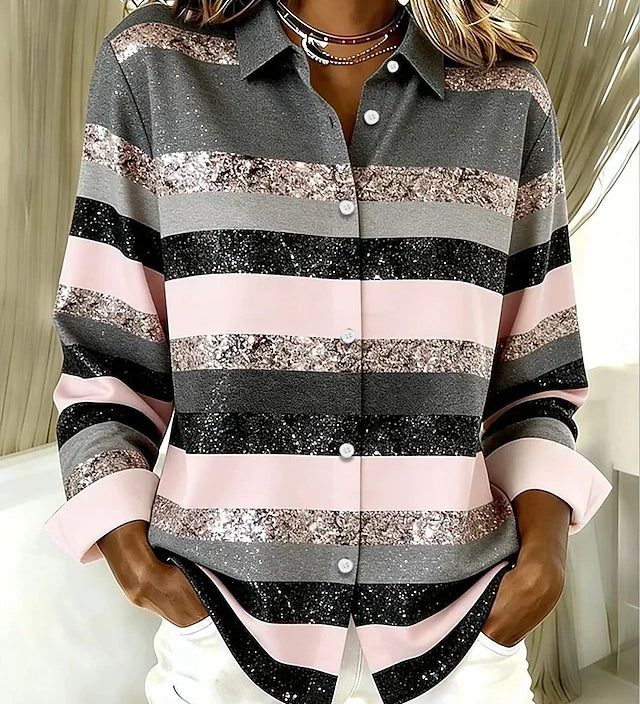 Rhoda | Stribet bluse med knaplukning